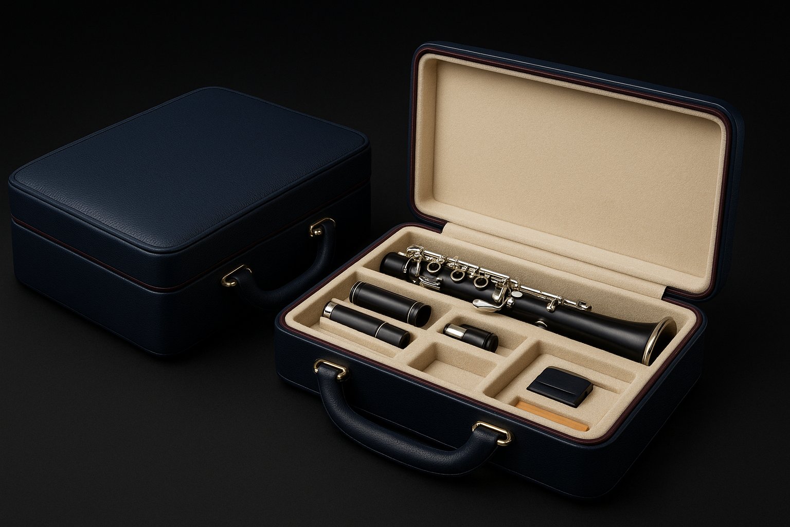 Clarinet cases shown in several carrying formats